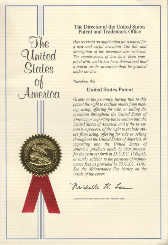2012年离焦保护镜片美国发明专利证书